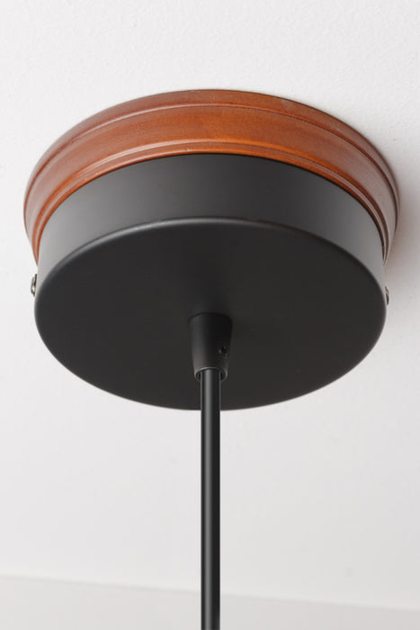 Black ceiling rose with old style wooden mounting block