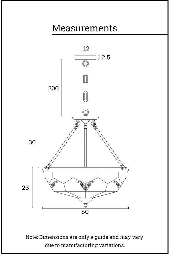 Measurements of the brass pendant light