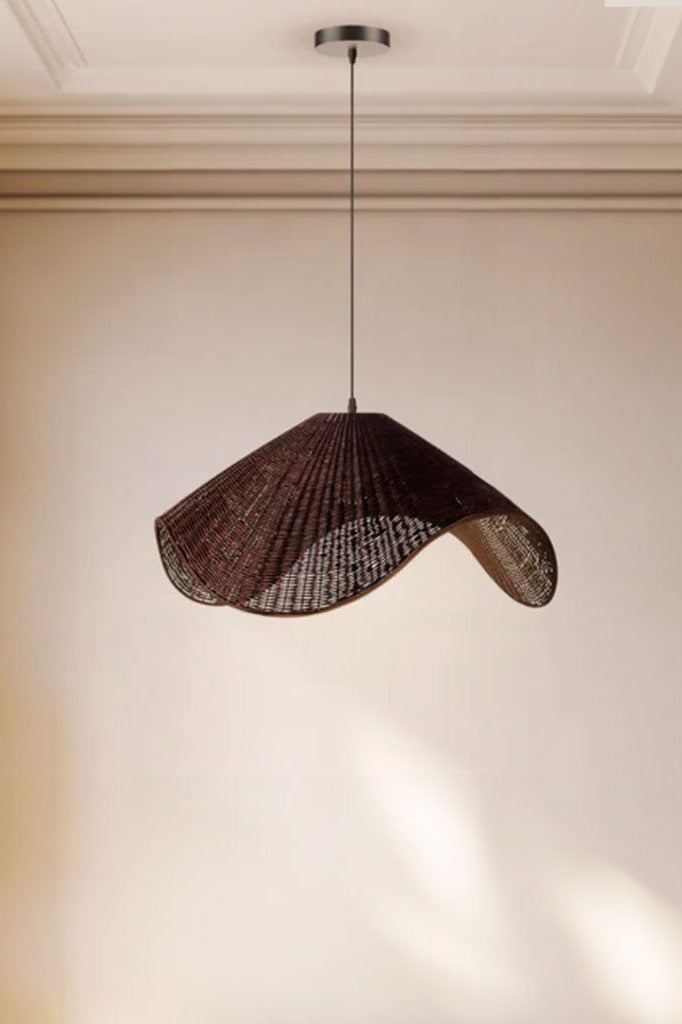 Sleek and modern brown rattan light fixture.