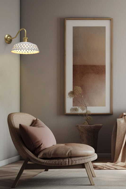 Amalfi-Ceramic-Gooseneck-Wall-Light-Gold in living room