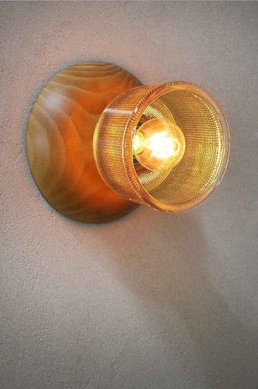 Amber Glass and Wood Wall Light