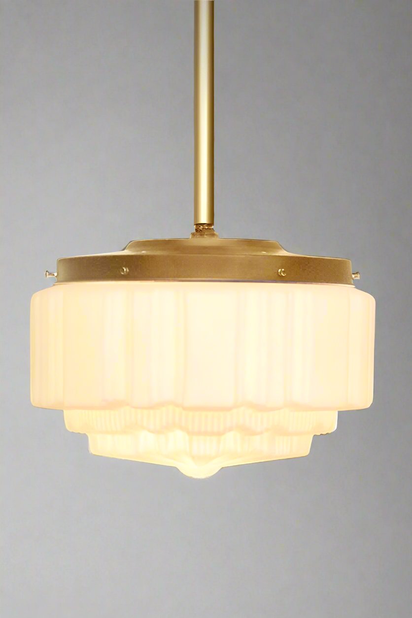 Large art deco pendant with gold pole suspension