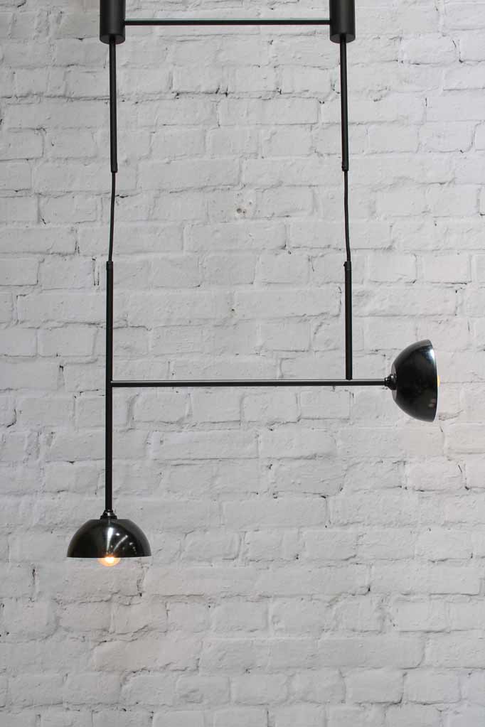 Bakelite Junction Pendant Light with black bowl bakelite shades