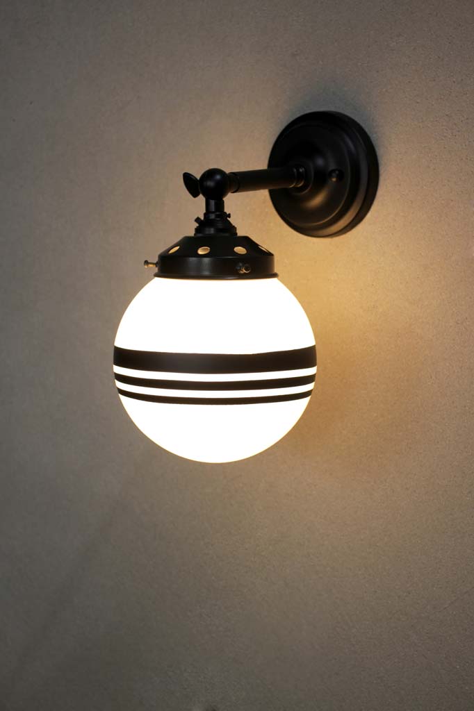 3 stripe opal ball glass shade with black wall sconce