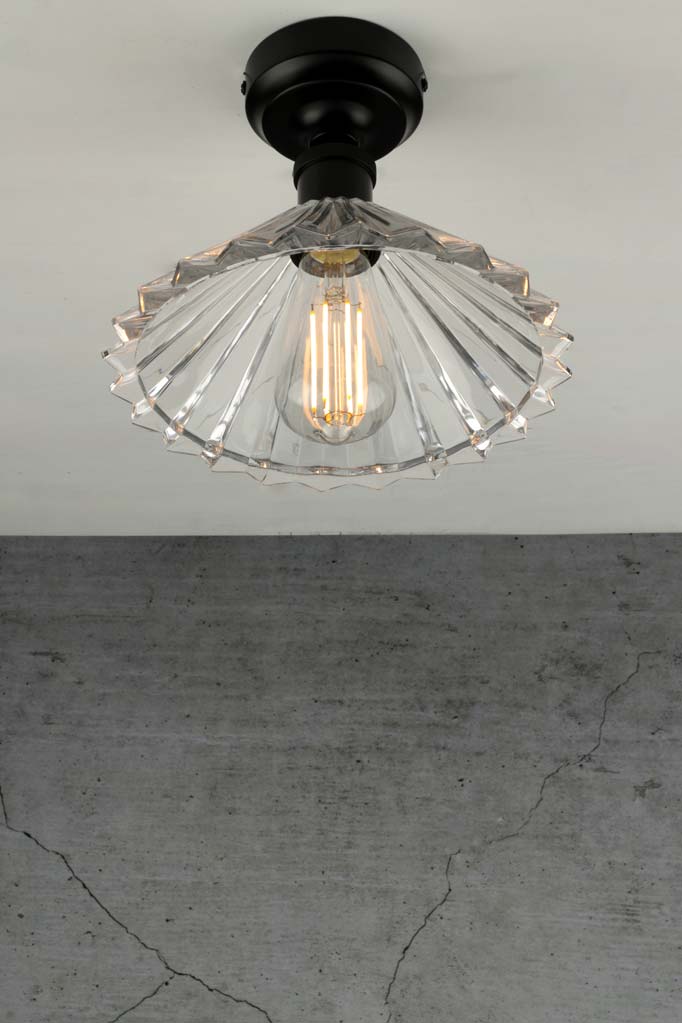 Paris Pleated Glass Ceiling Light with black flush mount