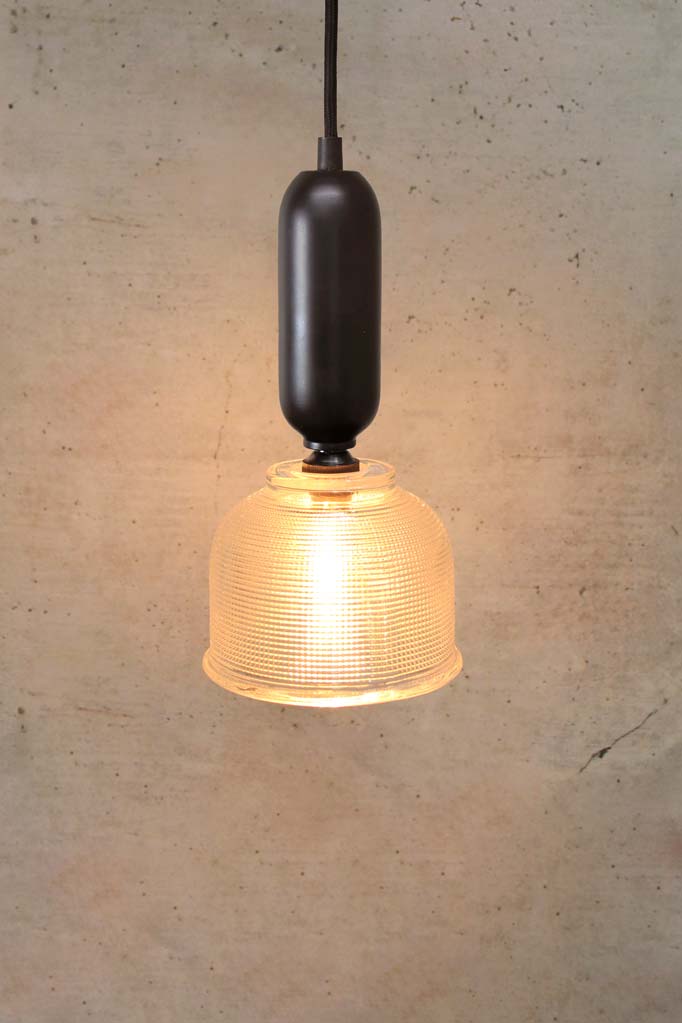 Small clear Chapman Pendant Light with black tube.