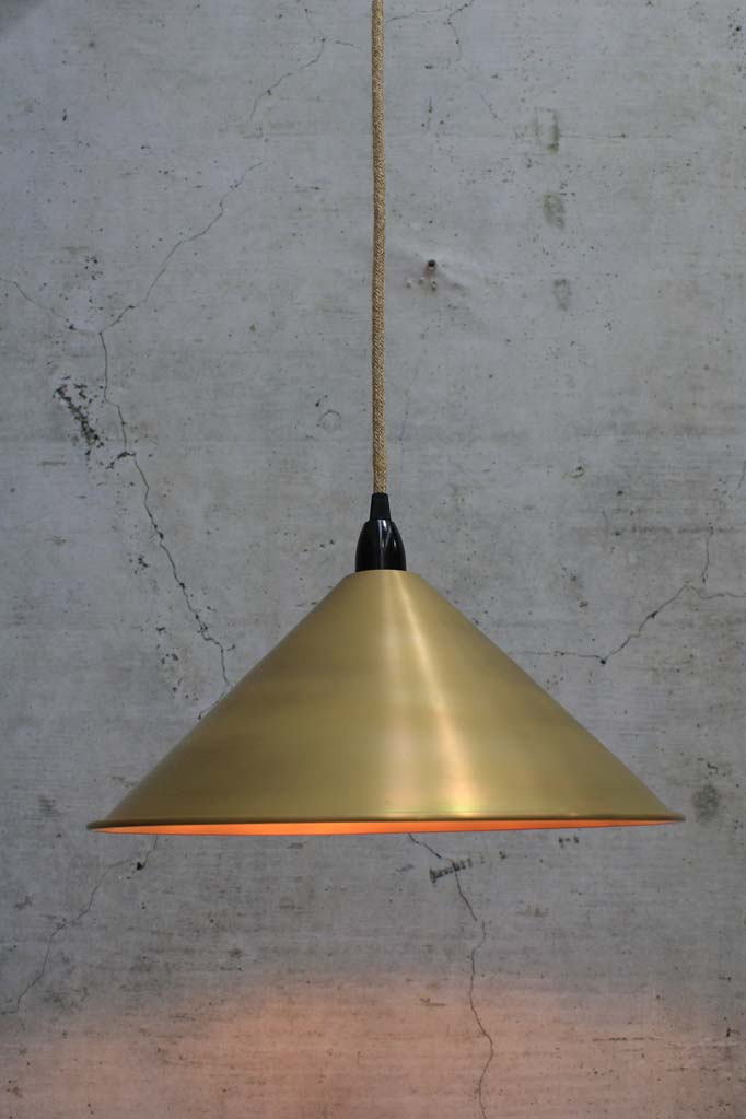 Cone Pendant Light with jute cord and Brass large shade