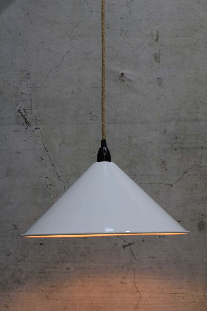 Cone Pendant Light with jute cord and white large shade