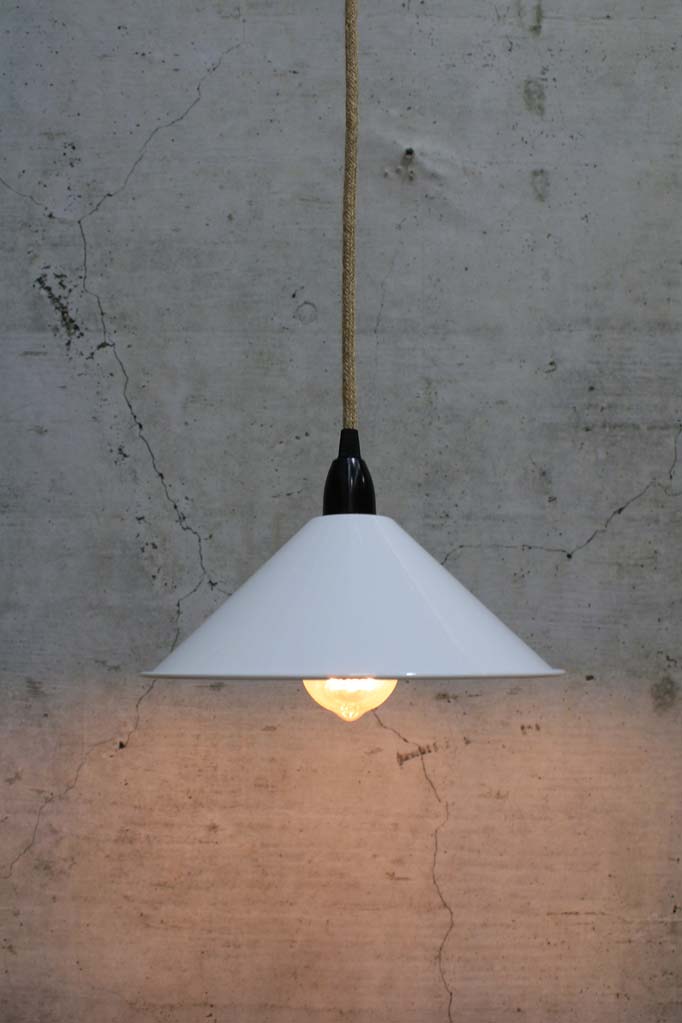 Cone Pendant Light with jute cord and white small shade