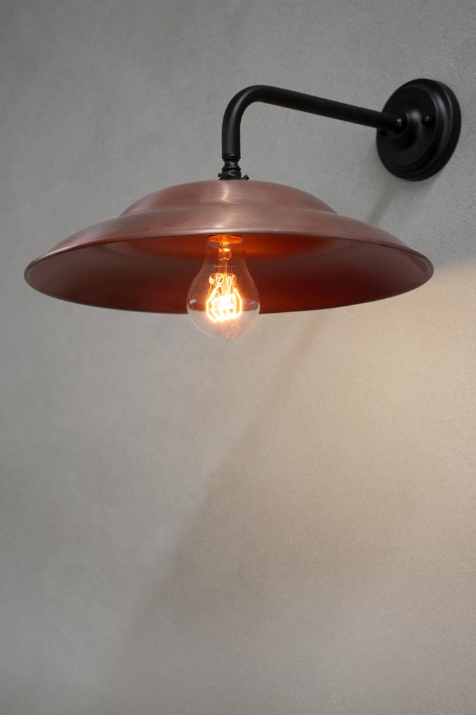 Barn Wall Light with a copper shade and black 90degree scone.