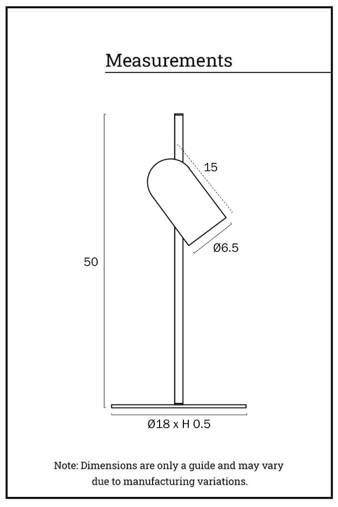 Dimension illustration of table lamp