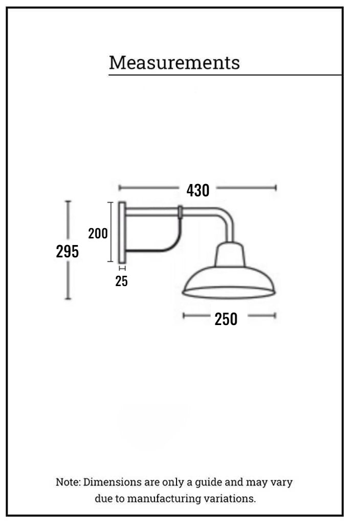 Dimension illustration of the copper railway outdoor light