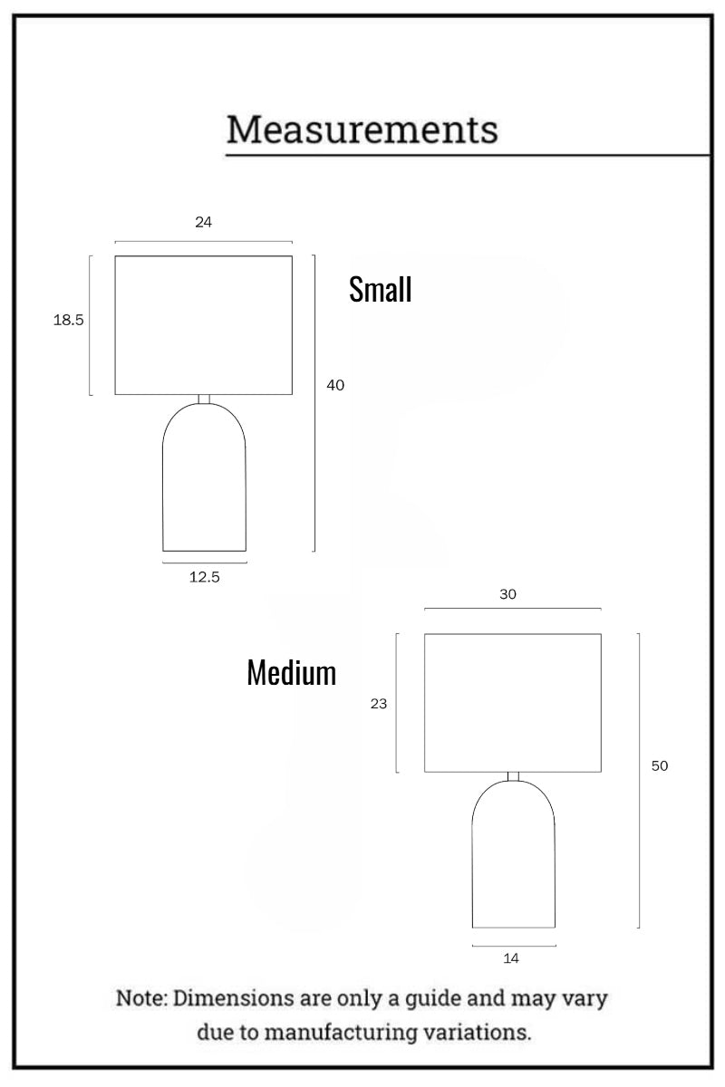 Dimension illustration for small and medium lamps.