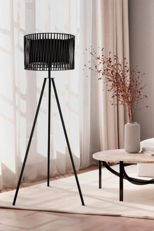 Rattan floor lamp in a living room