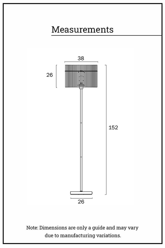 Demension illustration of the Chrysler floor lamp. 