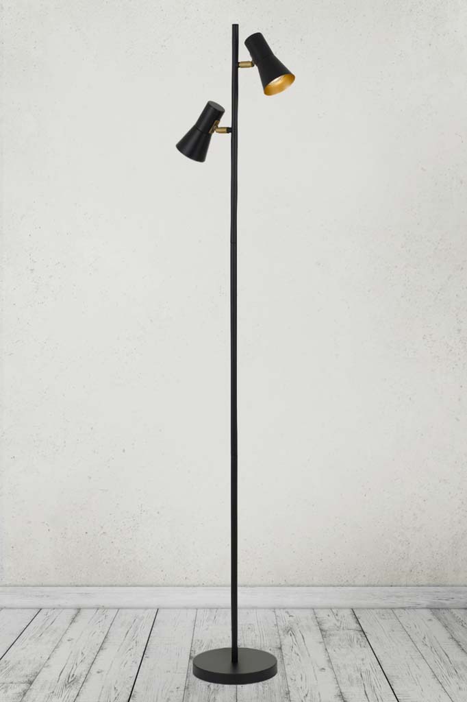 Pannal Floor Lamp with black shades and bass inner.