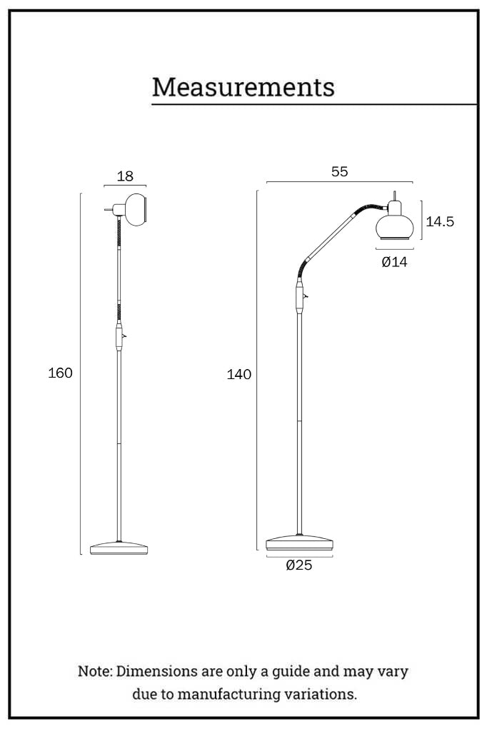 Dimension illustration of the Manhattan floor lamp