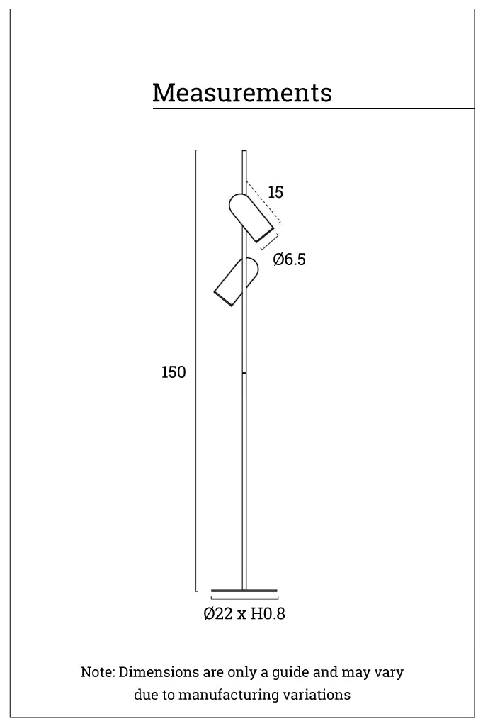 Dimension illustration of the Cine floor lamp. 