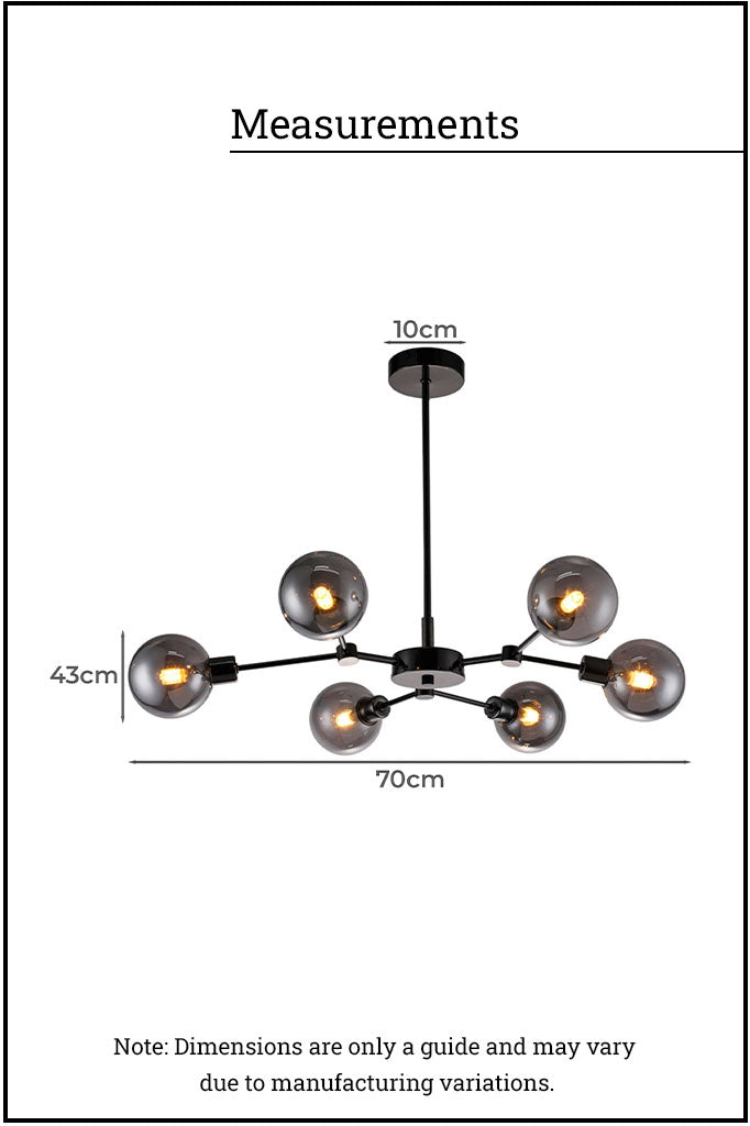 Overview of the Coalfalls LED Multi Light Pendant's measurements. 