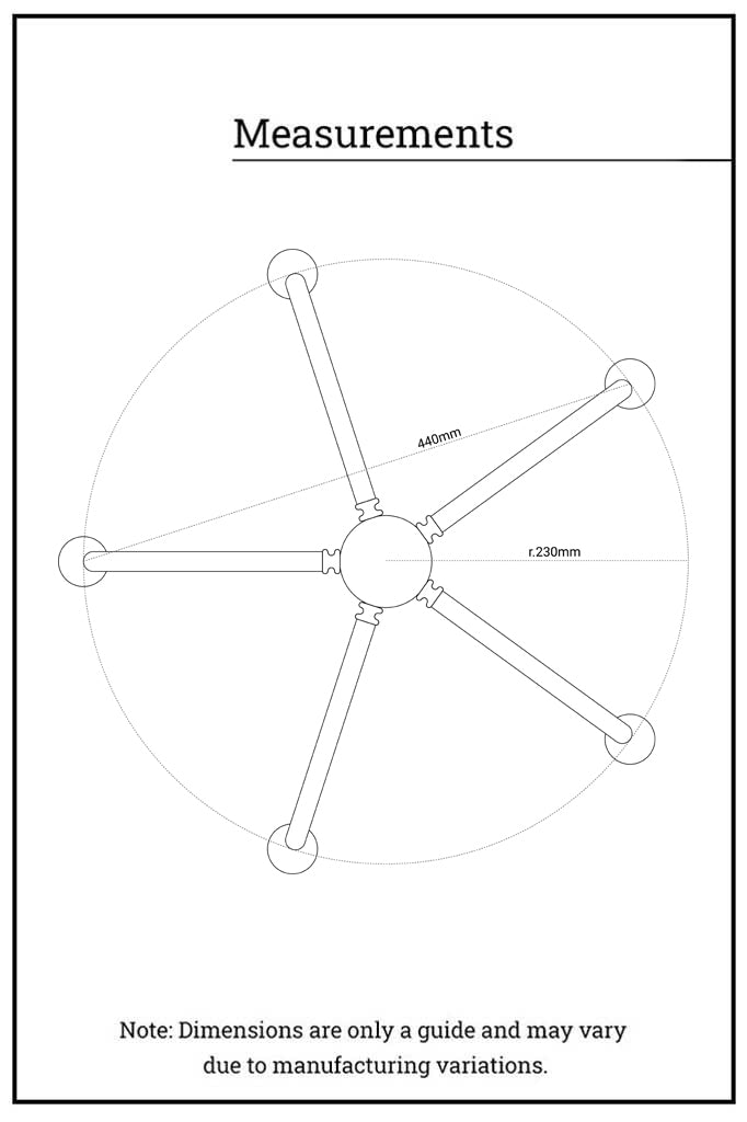 Dimension illustration of the five arm gooseneck frame