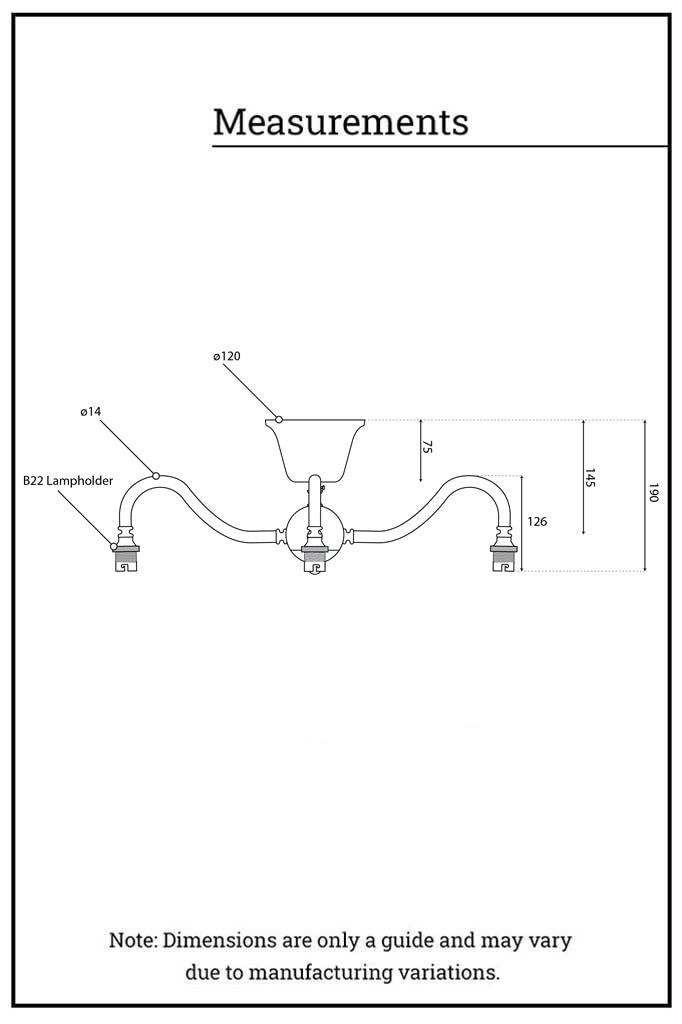 3 arm fixture height dimention illustration