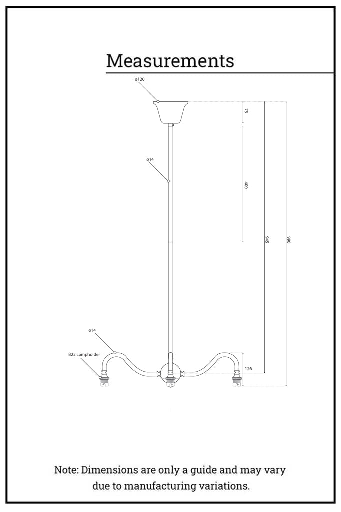 Dimension illustration of the Gooseneck Arm 3 and 5  Light Pendant