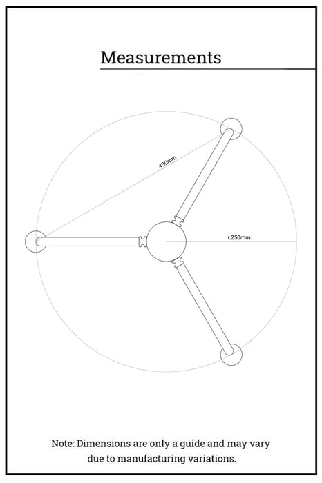 Dimension illustration of he 3 arm fixture