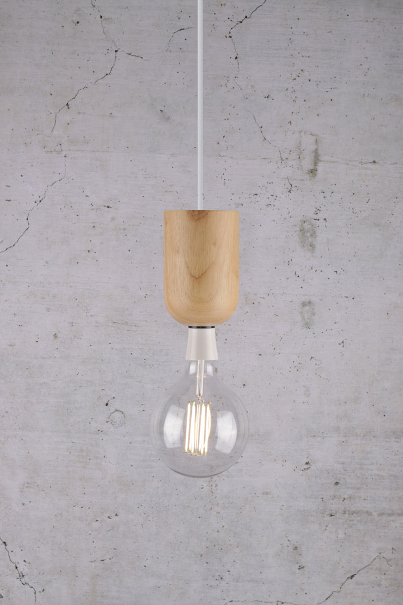 Nord Wood Pendant Light Cord B22 with bulb in it