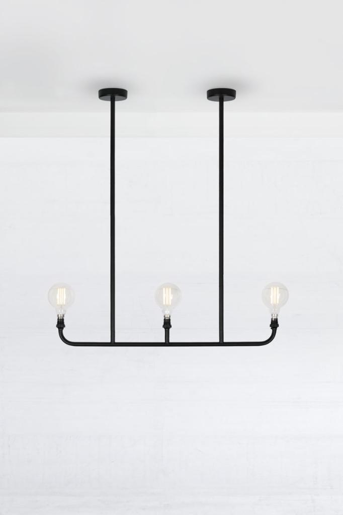 Triple lamp linear chandelier in black. 