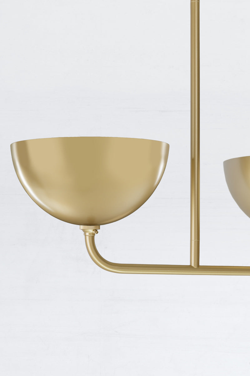 Close up of the gold/brass fixure with gold/brass Dome shades. 