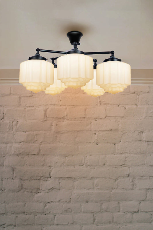 5 light flush mount with opal deaco shades