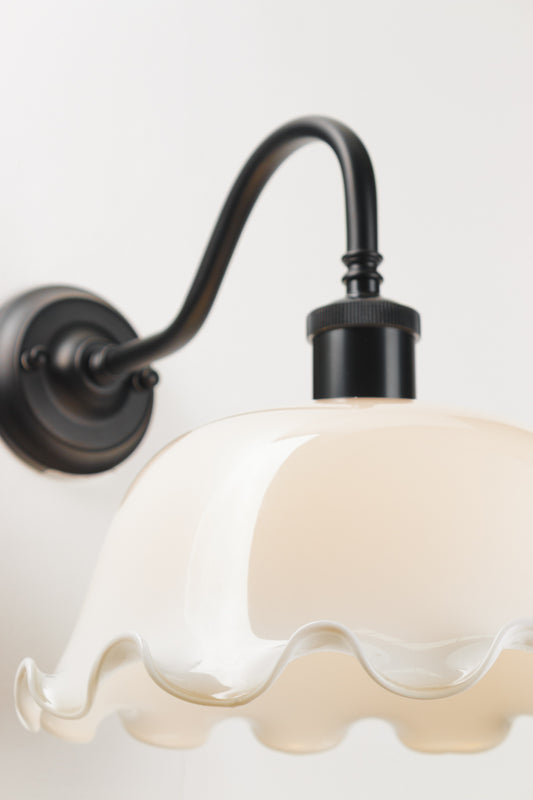 Southington Glass Gooseneck on black Wall Sconce