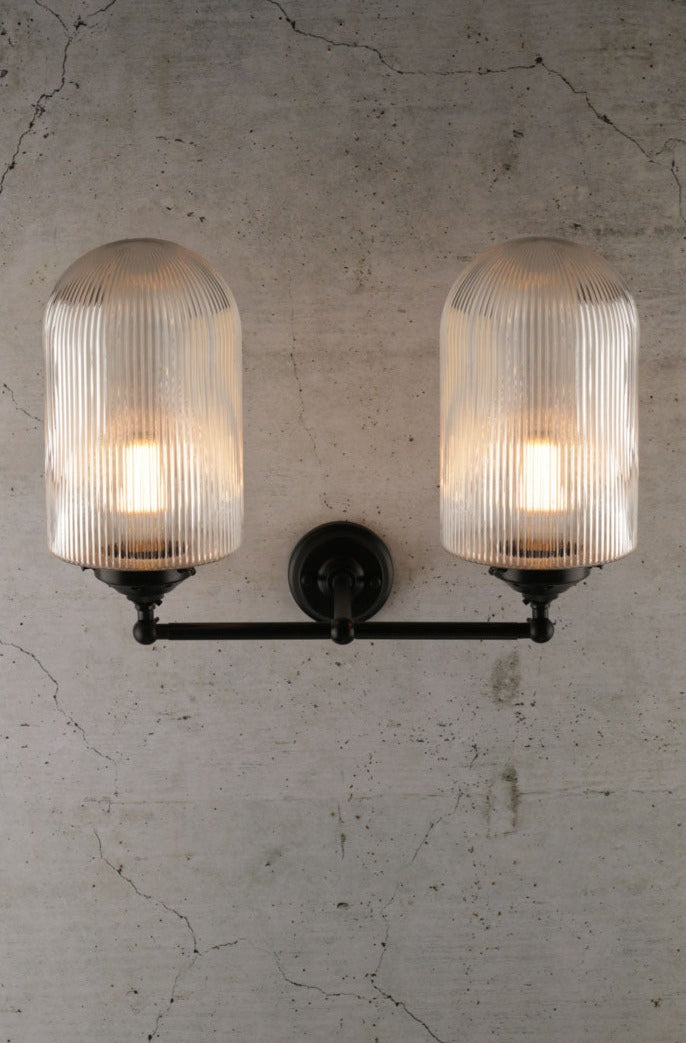 Lloyd Reeded Clear Glass Double Swivel Arm Wall Light