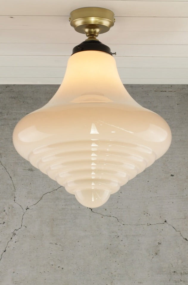 Opal glass ceiling light with gold batten holder