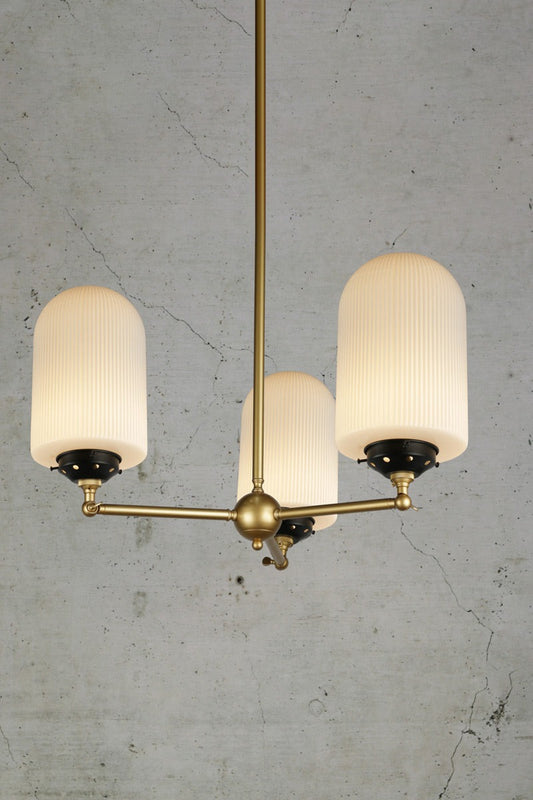 Lloyd Reeded Glass Chandelier opal shades gold fixture