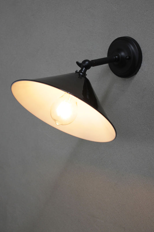 Small black cone wall light with black arm