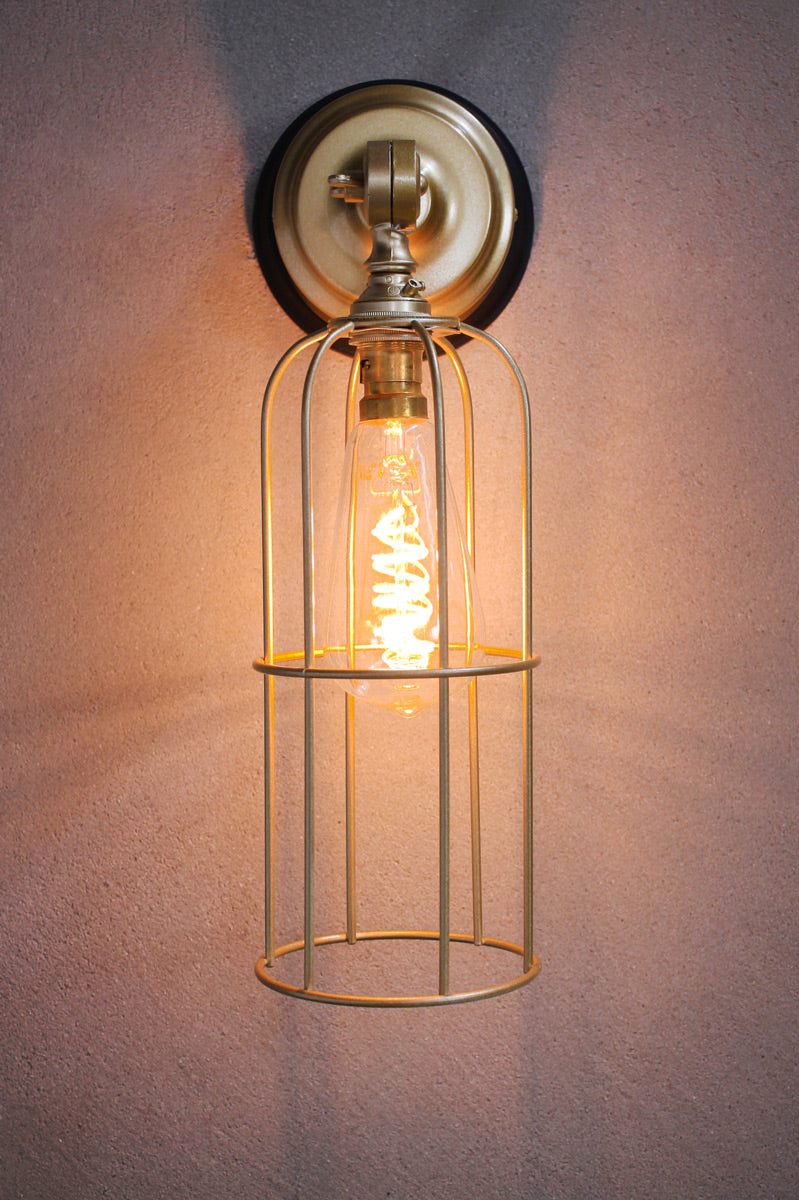 Gold brass long cage wall light