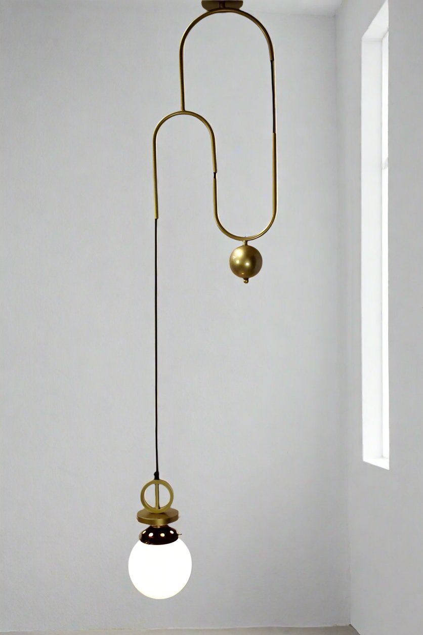 Gold brass opal pendant light with adjustable drop length