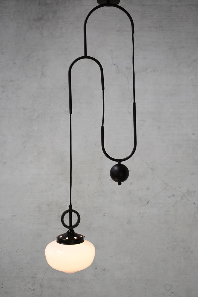 Opal glass pendant light with pulley pendant cord