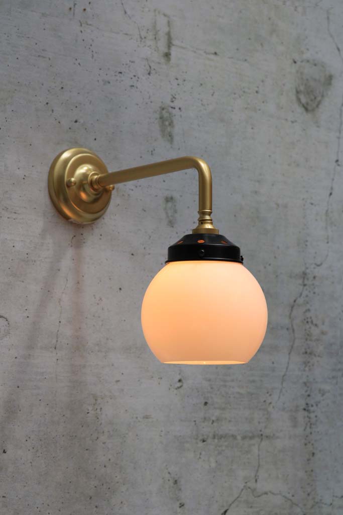 small opal shade with gold/brass 90 degree angle wall sconce