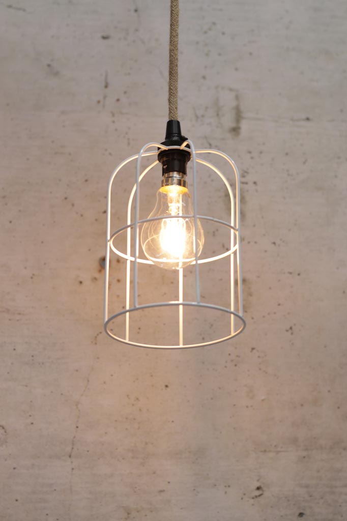 Small Wite Round Cage Light With Jute Cord