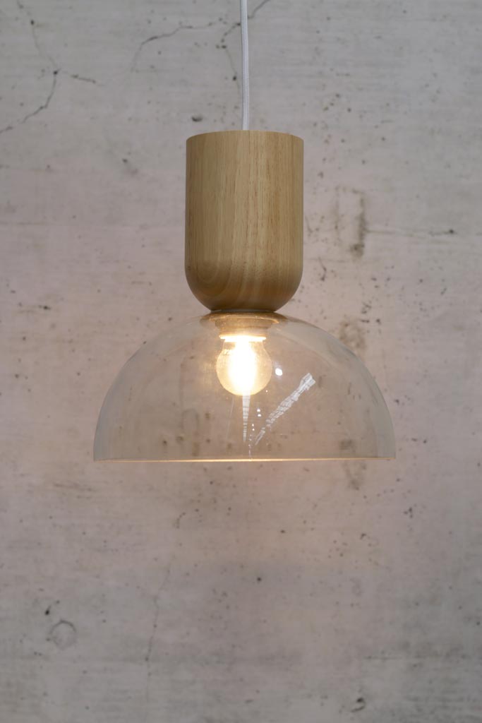 Dome Glass Nord Pendant Light with wooden lampholder