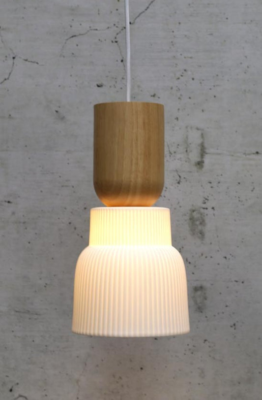 Verona Ceramic Nord Pendant Light with a natural wood lamp holder