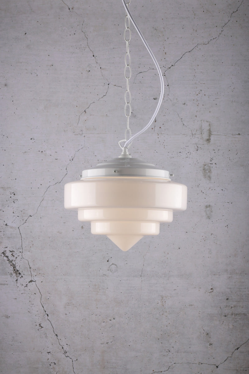 Pensacola Deco Pendant Light on white chain cord