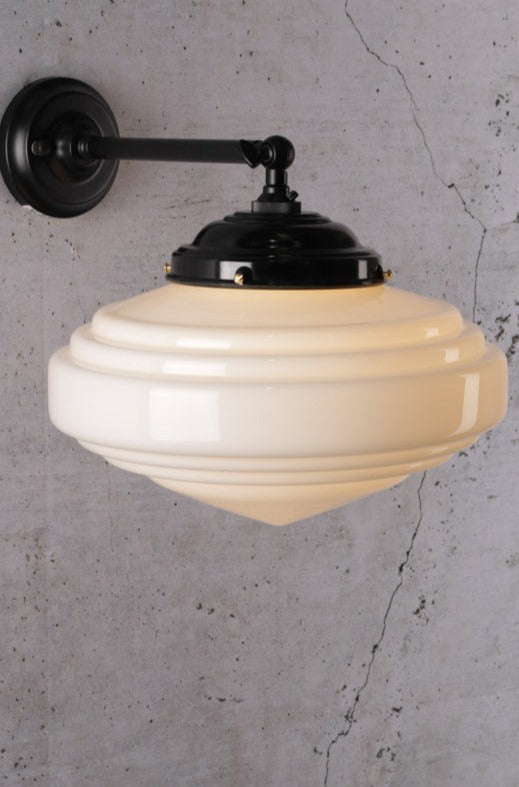 Coloma Schoolhouse Wall Light black with opal shade