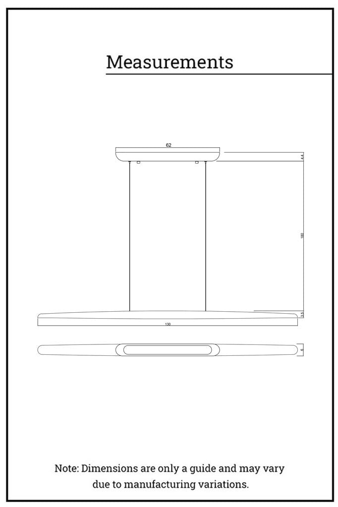 Dimensions graphic of the Avon Wood LED Linear Pendant