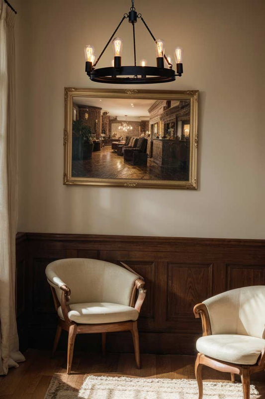 lodge chandelier in a waiting room