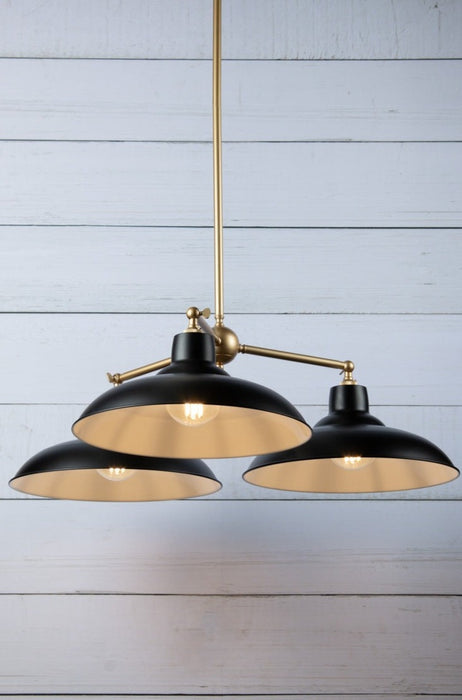 Bullpit Chandelier gold brass with black shades