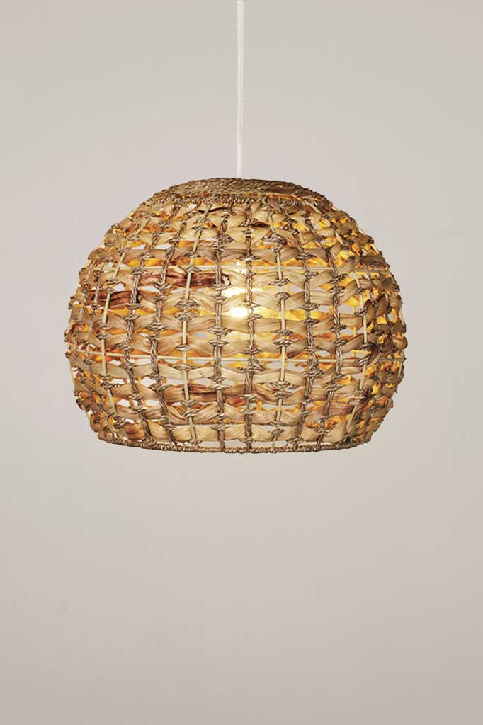 Rattan pendant light with white cord