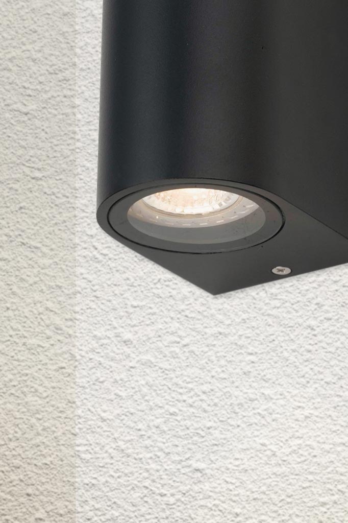 Close up of the Brookside Outdoor Wall Light in black.